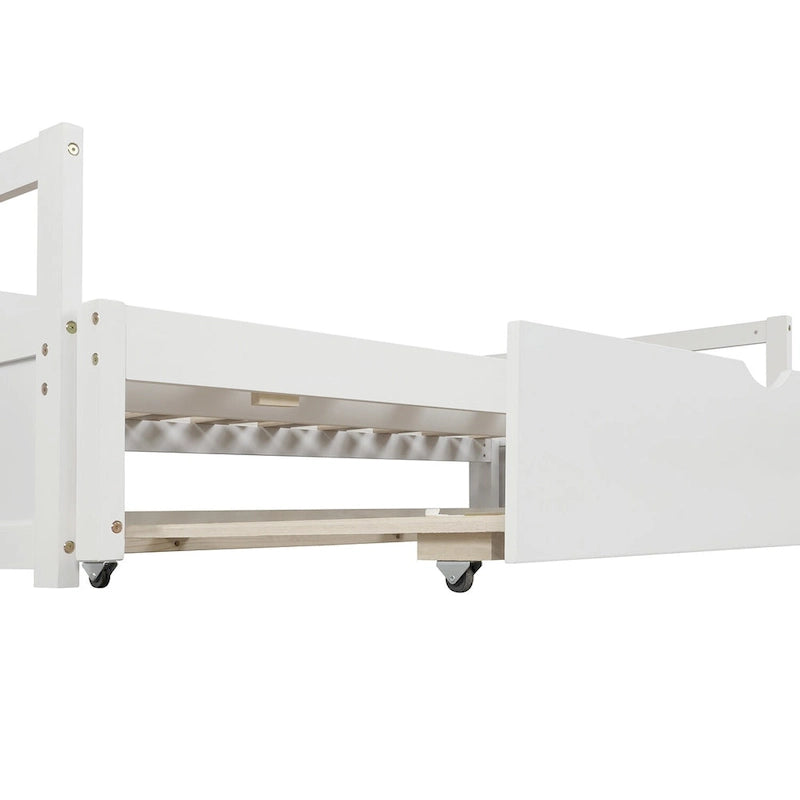 Lit de repos double blanc en pin massif avec lit gigogne et kit de lattes