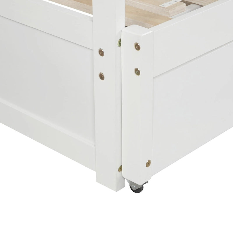 Lit de repos double blanc en pin massif avec lit gigogne et kit de lattes