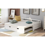 Lit de repos double blanc en pin massif avec lit gigogne et kit de lattes