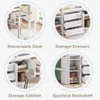 Lit mezzanine bas en pin massif, format jumeau, avec bureau coulissant, 3 tiroirs, une armoire et 2 étagères