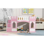 Lit mezzanine rose en bois massif avec escalier de rangement et fenêtre pour enfants, garçons et filles