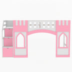 Lit mezzanine rose en bois massif avec escalier de rangement et fenêtre pour enfants, garçons et filles