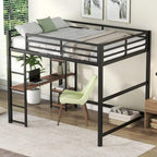 Lit mezzanine noir en métal pleine taille avec bureau en L et étagères à 4 niveaux