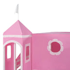 Lit mezzanine château en bois pleine grandeur rose avec toboggan, tour et baldaquin-tente