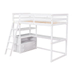 Modern Pine Loft Bed with Desk and Drawers