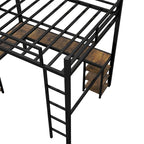 Lit mezzanine en métal noir de taille Full XL avec bureau en L et étagères de rangement
