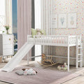 Lit bas mezzanine double blanc en bois avec toboggan amovible et échelle verticale