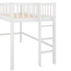 Lit bas mezzanine double blanc en bois avec toboggan amovible et échelle verticale