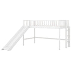 Lit bas mezzanine double blanc en bois avec toboggan amovible et échelle verticale
