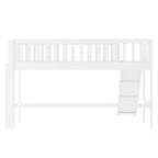 Lit bas mezzanine double blanc en bois avec toboggan amovible et échelle verticale