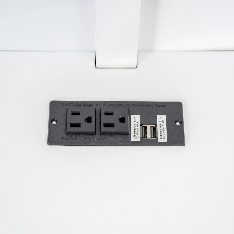 Lit de jour plateforme bas en L en pin massif blanc pleine grandeur avec bande LED, USB et prise de courant, étagères latérales à portes coulissantes et lit gigogne double coulissant
