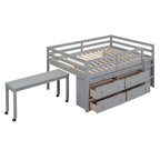 Lit mi-hauteur en pin massif de taille normale avec bureau roulant escamotable et 4 tiroirs