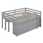 Lit mi-hauteur en pin massif de taille normale avec bureau roulant escamotable et 4 tiroirs