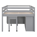 Lit mi-hauteur en pin massif de taille normale avec bureau roulant escamotable et 4 tiroirs